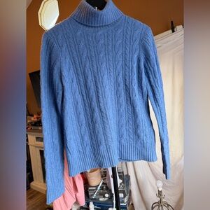 Kiera 100% 2Ply Cashmere Blue Cable Knit Women's Sweater Size Medium